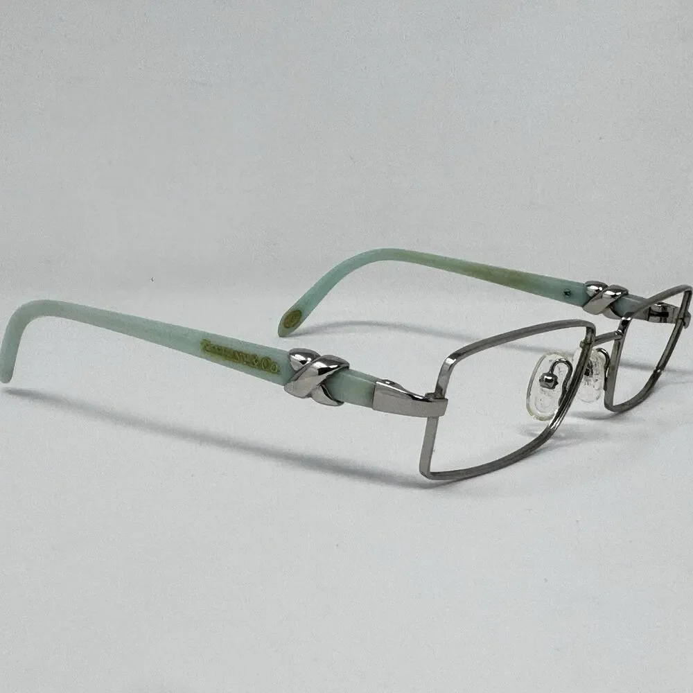 Tiffany & Co. Silver Metal Teal Accent Temple Eyeglass Frames 52-16-135